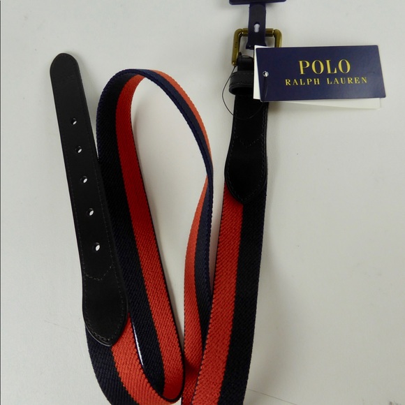 Polo Ralph Lauren Striped Stretch Belt Leather NWT